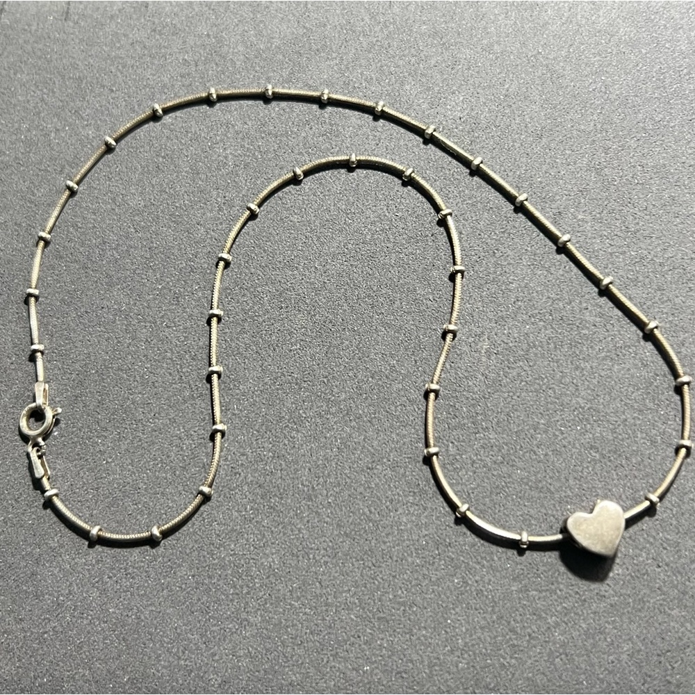 Vintage Sterling Silver Italy Ball Bead Station Necklace Sterling Heart Slide